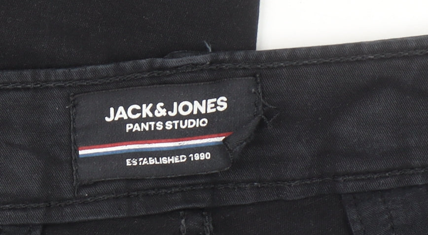 Jack & Jones Men's Black Cargo Trousers Size 36x34 Cotton Blend