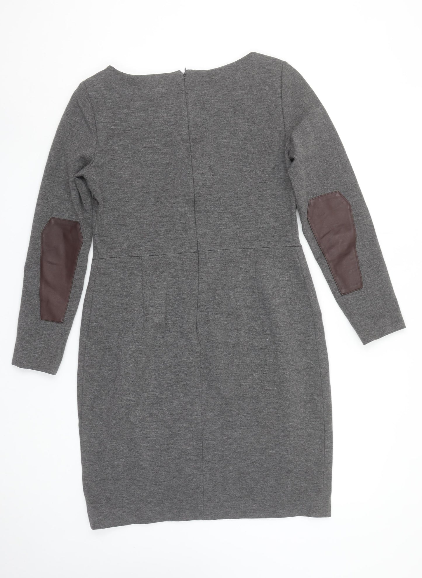 Ralph Lauren Women’s Grey Sheath Work Dress Size 10 Long Sleeve Zip Detail
