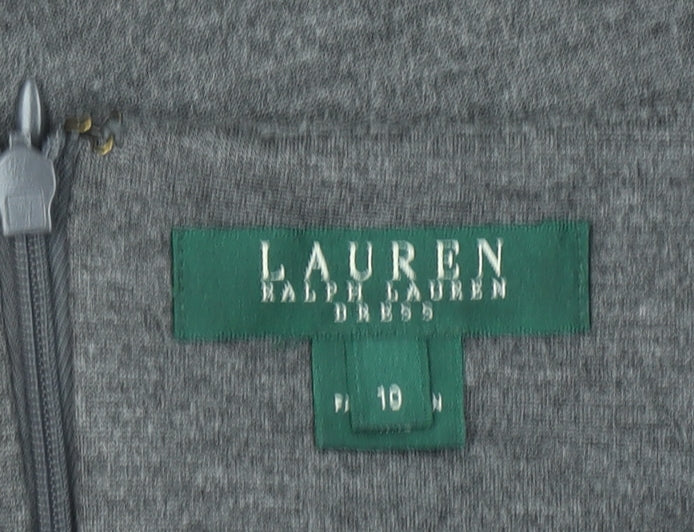 Ralph Lauren Women’s Grey Sheath Work Dress Size 10 Long Sleeve Zip Detail