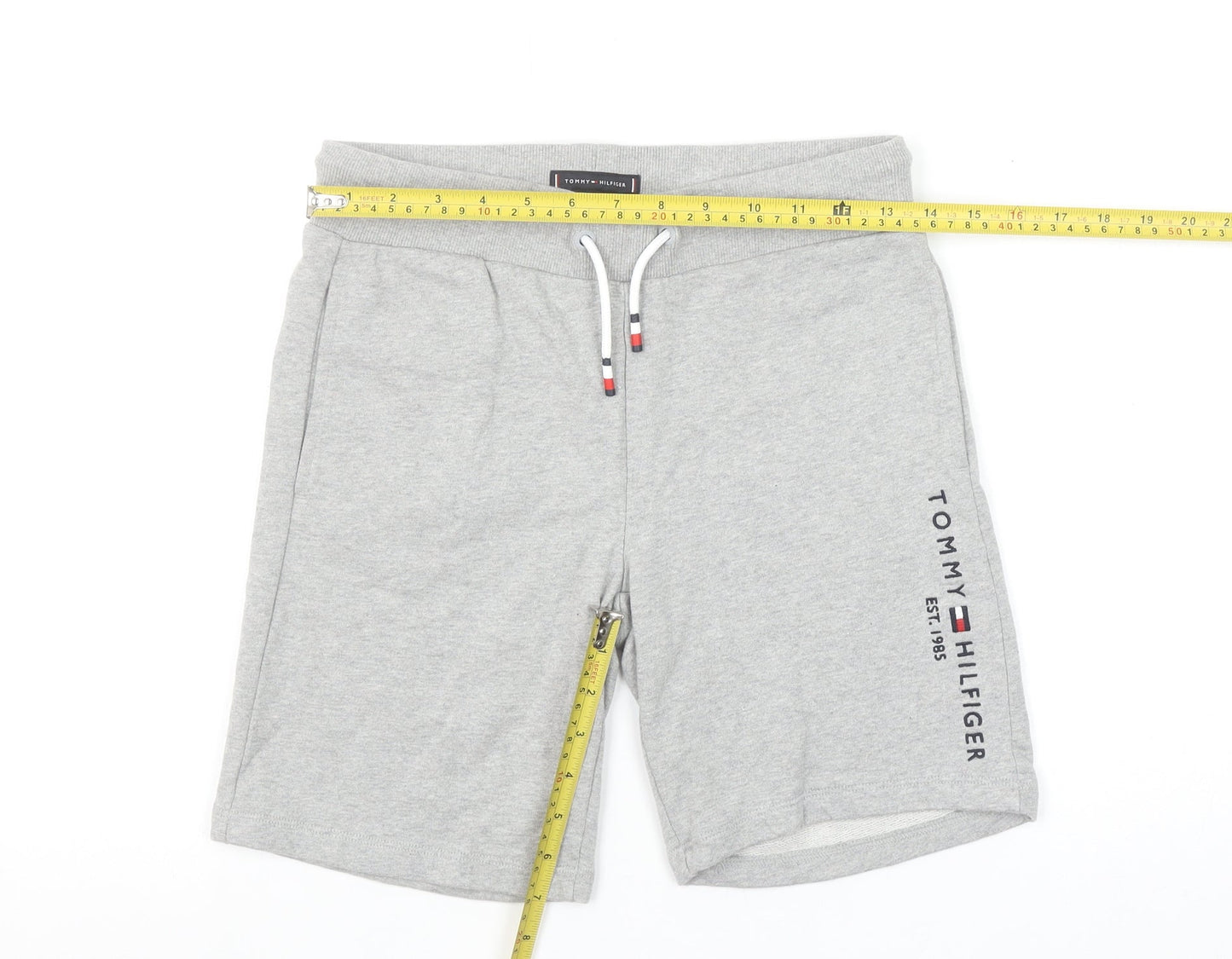 Tommy Hilfiger Boys Grey Sweat Shorts Size 13 Years Drawstring Logo Casual