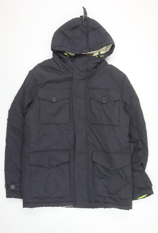 Superdry Men's Grey XL Hooded Parka Jacket Winter Lined Outdoor Coat