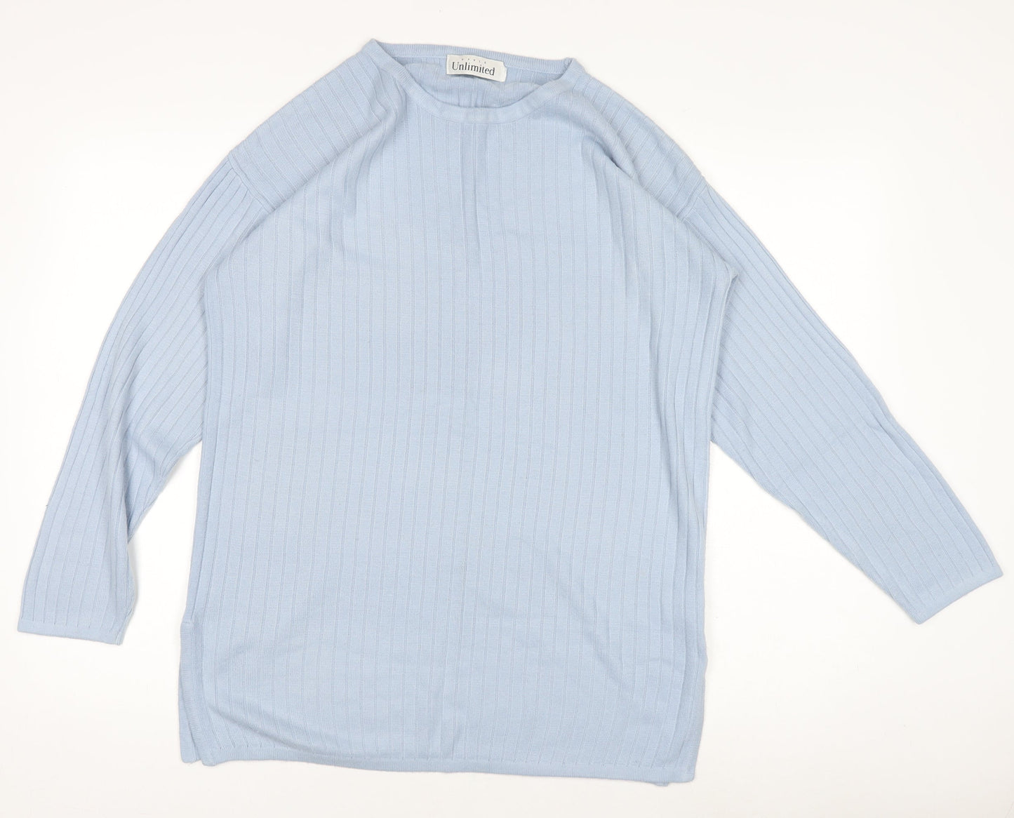 Unlimited Women's Blue Ribbed Knit Pullover Jumper Size M