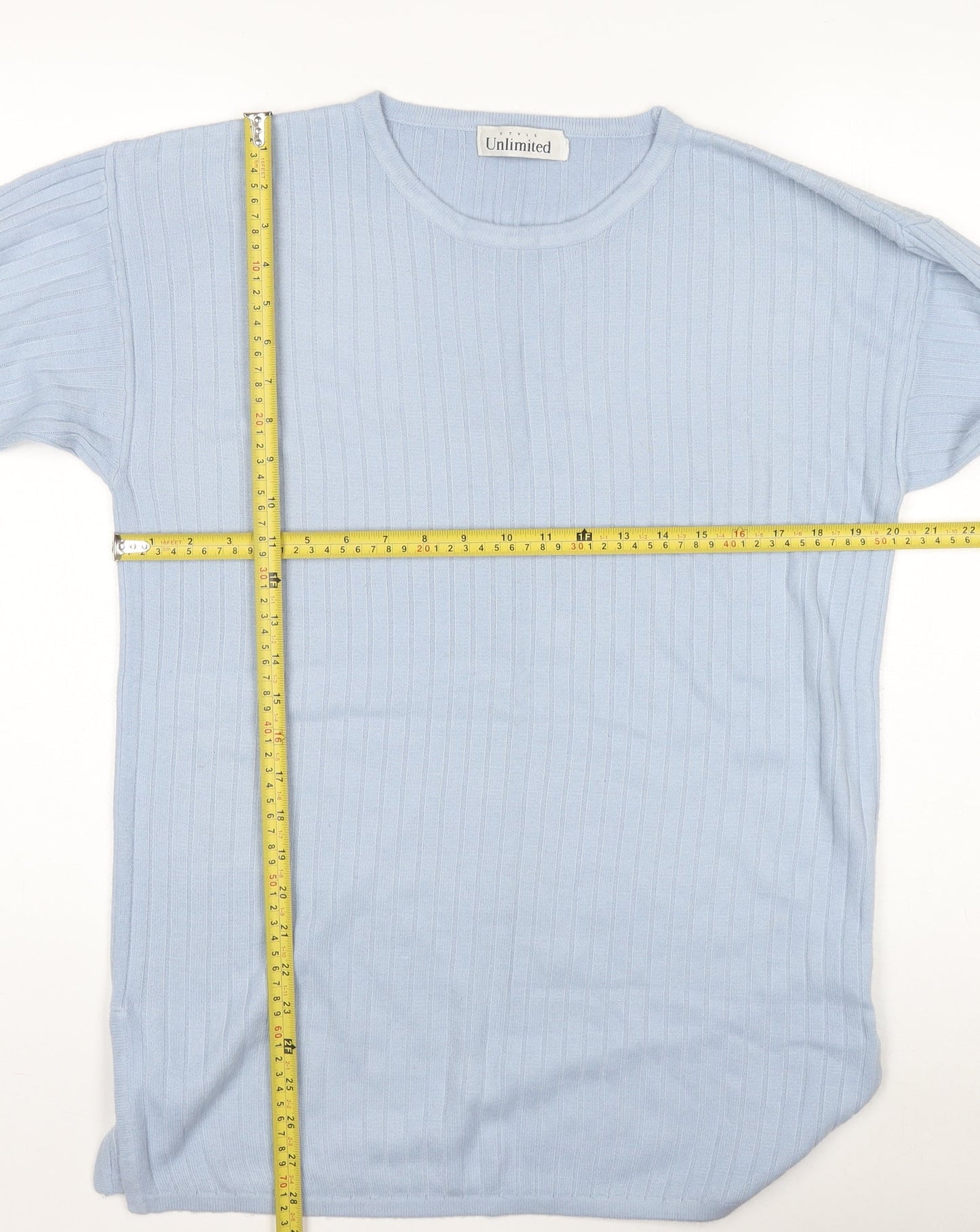 Unlimited Women's Blue Ribbed Knit Pullover Jumper Size M