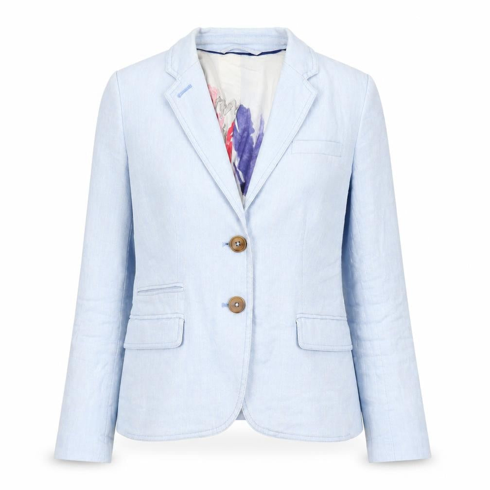 Womens UK Size 8 Regular Joules Blue Linen Blend Blazer