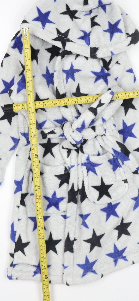 Marks and Spencer Boys Grey Star Fleece Hooded Robe 5-6 Years