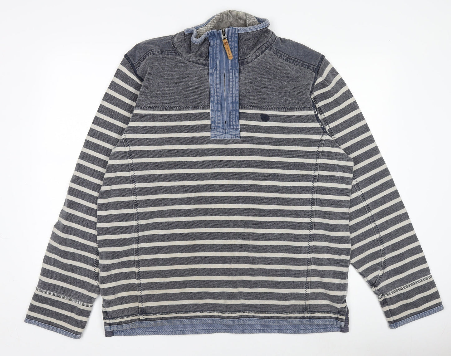 Fat Face Men’s Blue Stripe 1/4 Zip Henley Sweatshirt Size L
