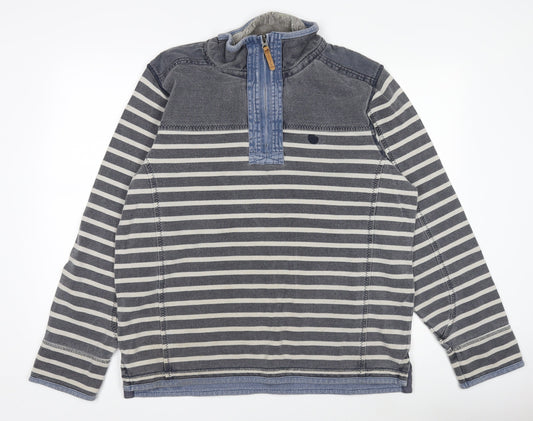 Fat Face Men’s Blue Stripe 1/4 Zip Henley Sweatshirt Size L