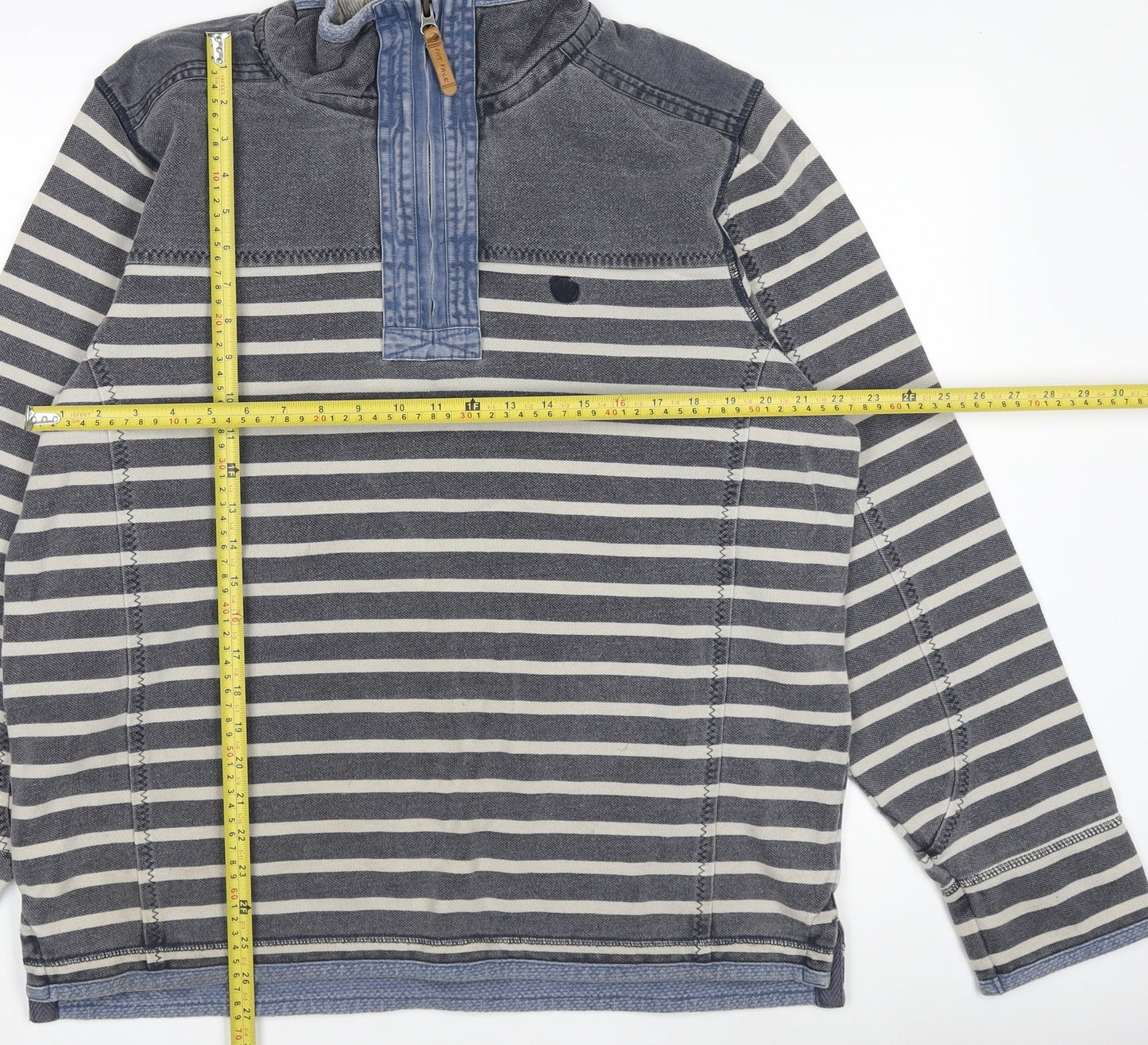 Fat Face Men’s Blue Stripe 1/4 Zip Henley Sweatshirt Size L