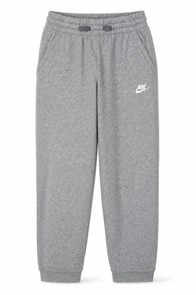 Front view of Nike girls’ grey xl fleece jogger sweatpants with elastic waist