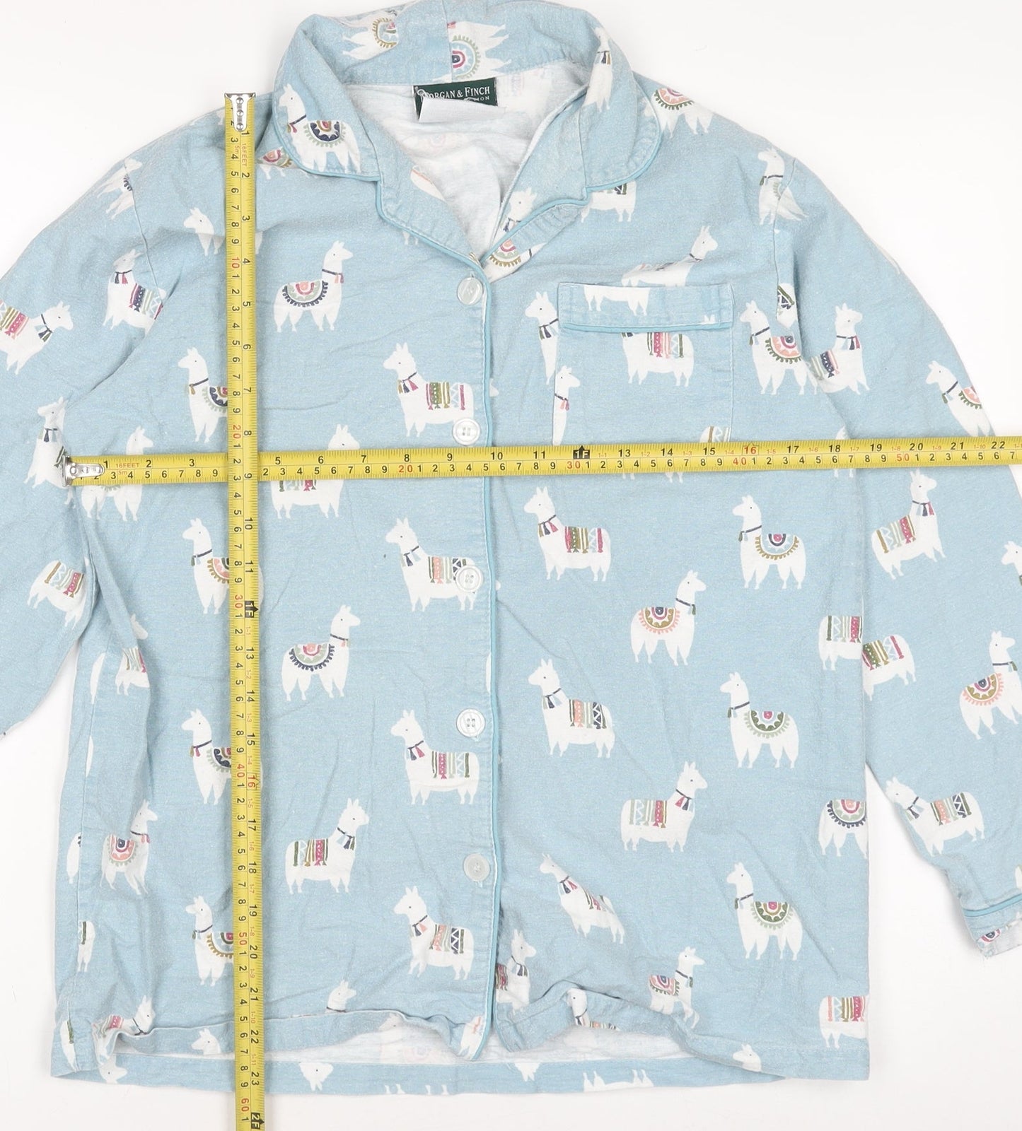 Morgan & Finch Boys Blue Llama Print Long Sleeve Pyjama Top Small