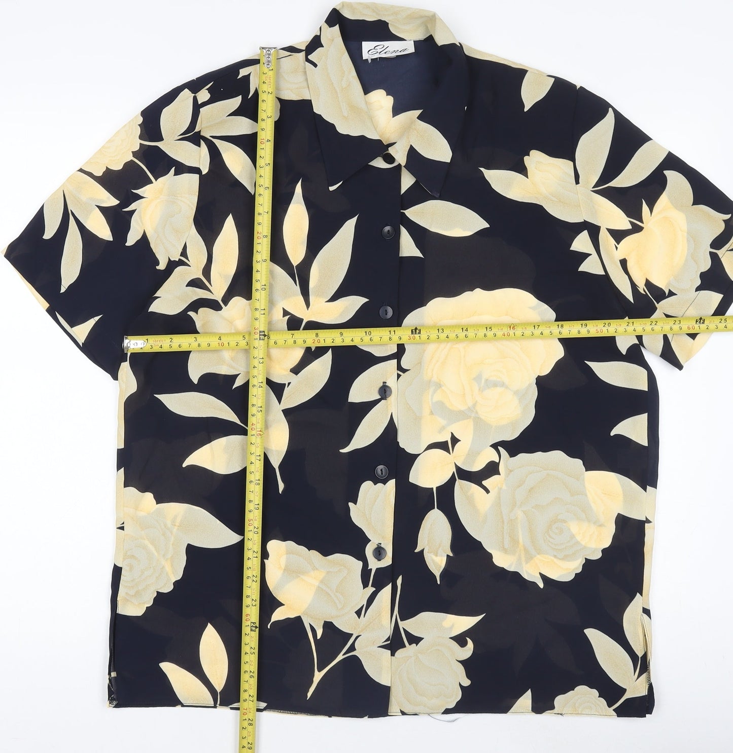 Givoni Women Black Floral Button-Up Short Sleeve Shirt M