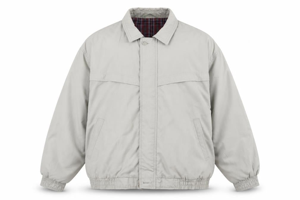 Front view of Canda Men's Grey Bomber Jacket, size L, Cotton Blend Lined Casual