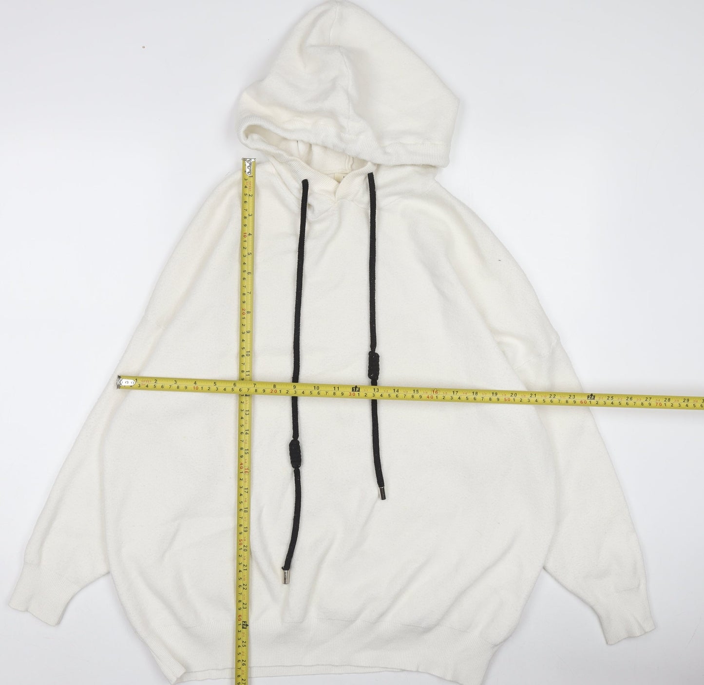 MULVYHU Women White Hooded Rock Studded Pullover Jumper M