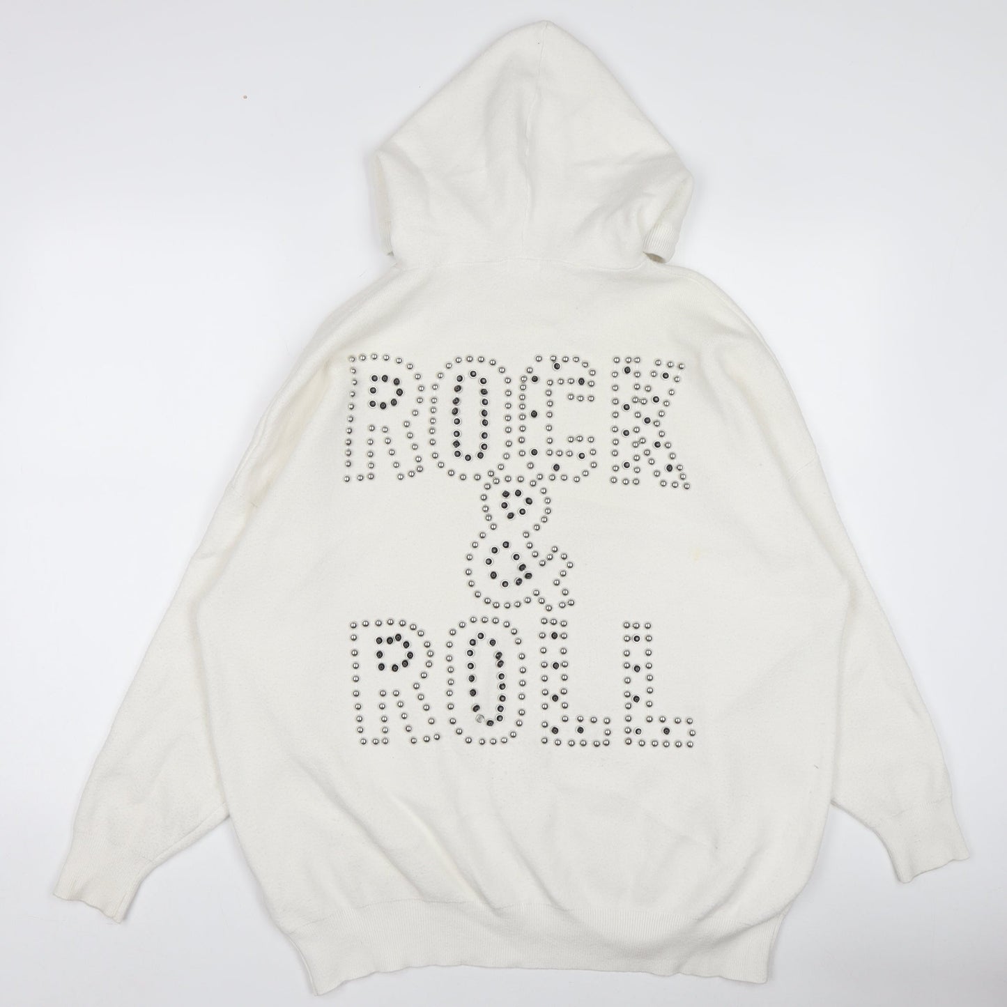 MULVYHU Women White Hooded Rock Studded Pullover Jumper M