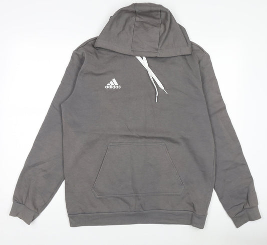 Adidas Men’s Grey Pullover Hoodie Size M Regular Fit Sports Sweatshirt