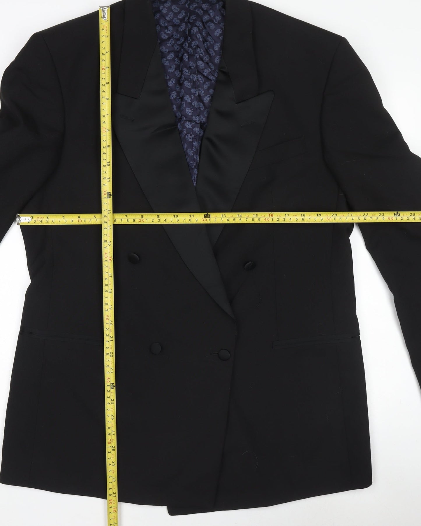 Trevira Men’s Black Double-Breasted Peak Lapel 42L Wool Blend Tuxedo Jacket