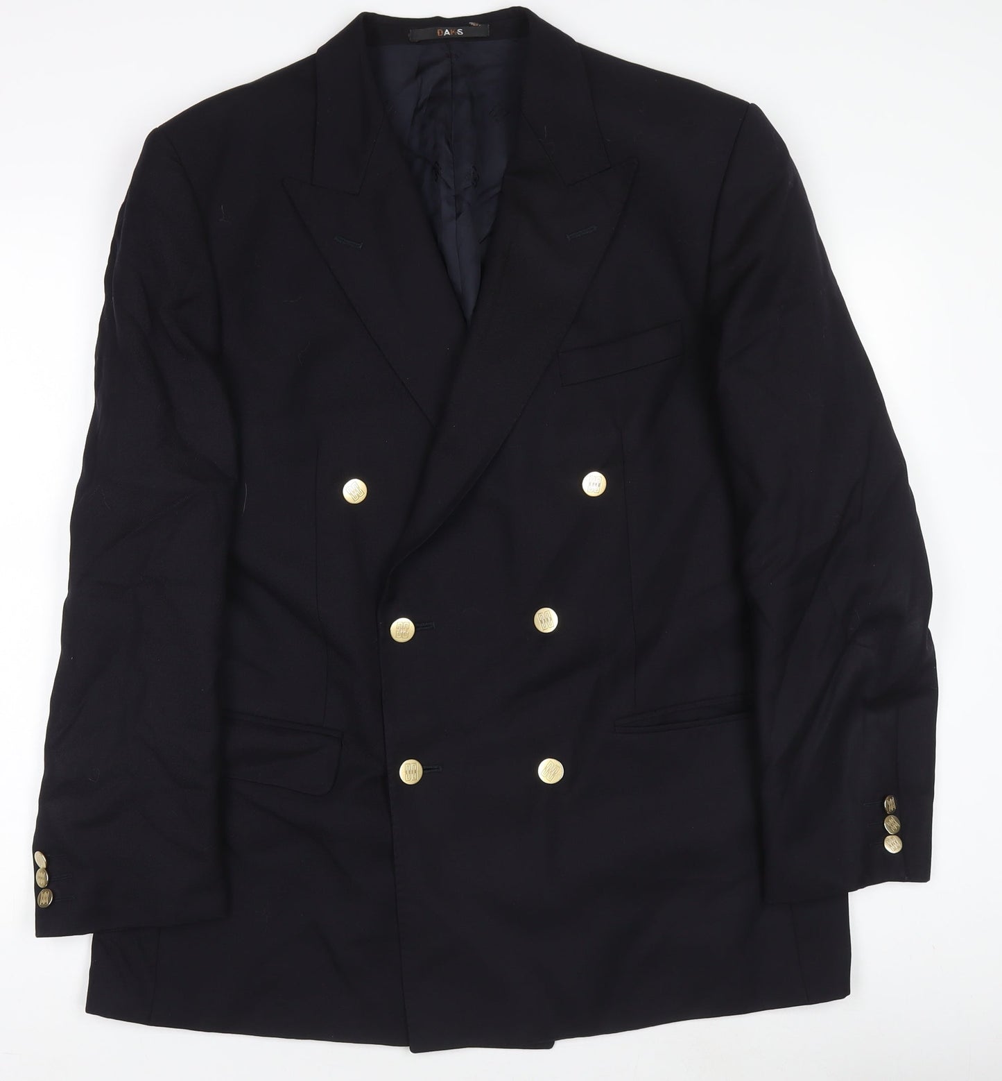DAKS Mens Navy Wool Double-Breasted Blazer Jacket 40R Classic Style