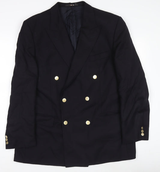 DAKS Mens Navy Wool Double-Breasted Blazer Jacket 40R Classic Style