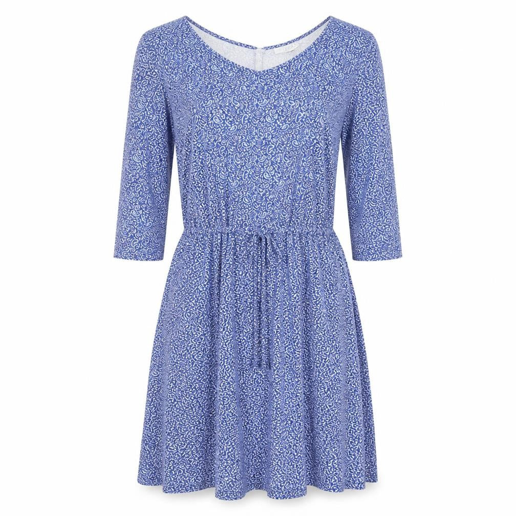 Front view of ESPRIT Women Blue Floral Fit & Flare Knee Length Dress L