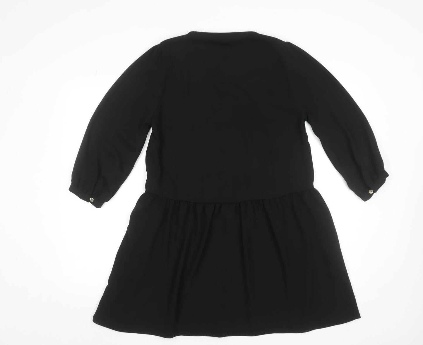 New Look Women Black A-Line Short Button Dress Size 12