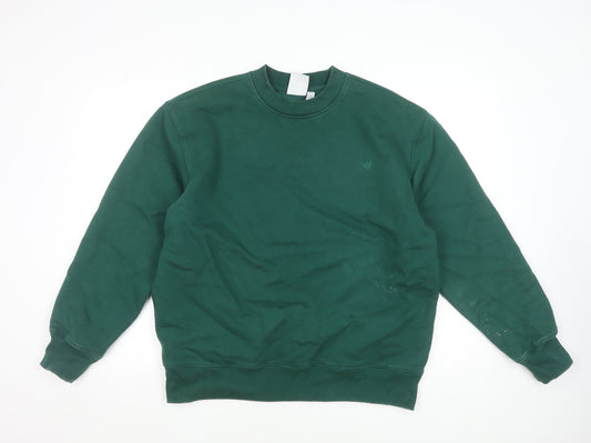 adidas Mens Green Crew Neck Pullover Sweatshirt L Regular Fit