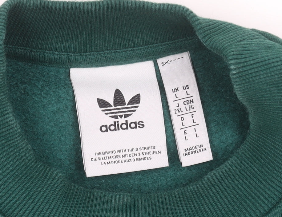adidas Mens Green Crew Neck Pullover Sweatshirt L Regular Fit