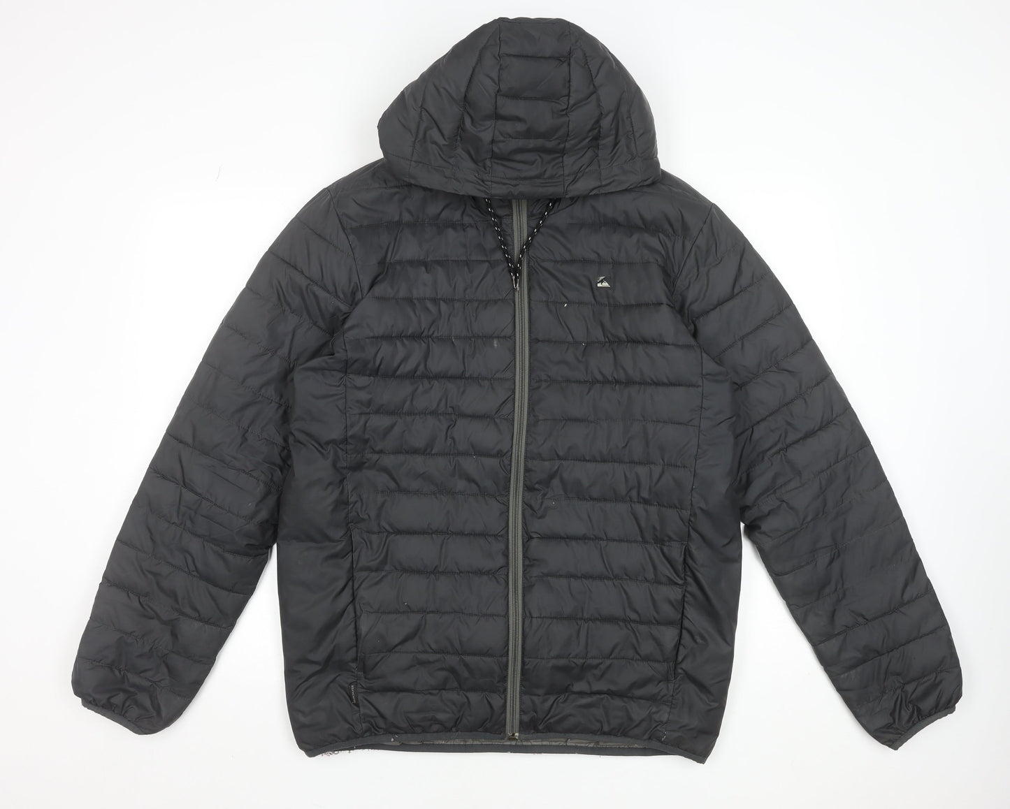 Quiksilver Men's Black Hooded Puffer Jacket Size M Winter Insulated