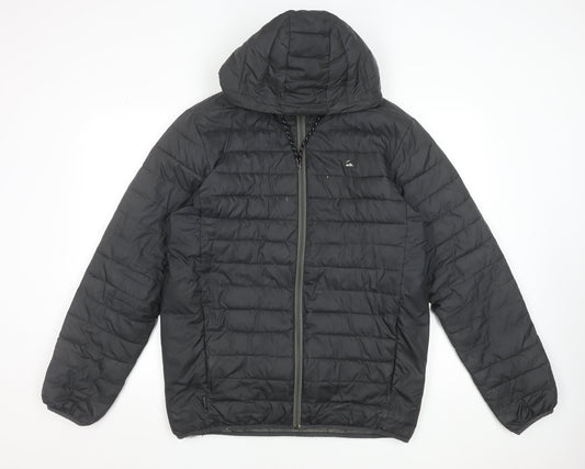 Quiksilver Men's Black Hooded Puffer Jacket Size M Winter Insulated