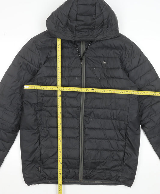 Quiksilver Men's Black Hooded Puffer Jacket Size M Winter Insulated