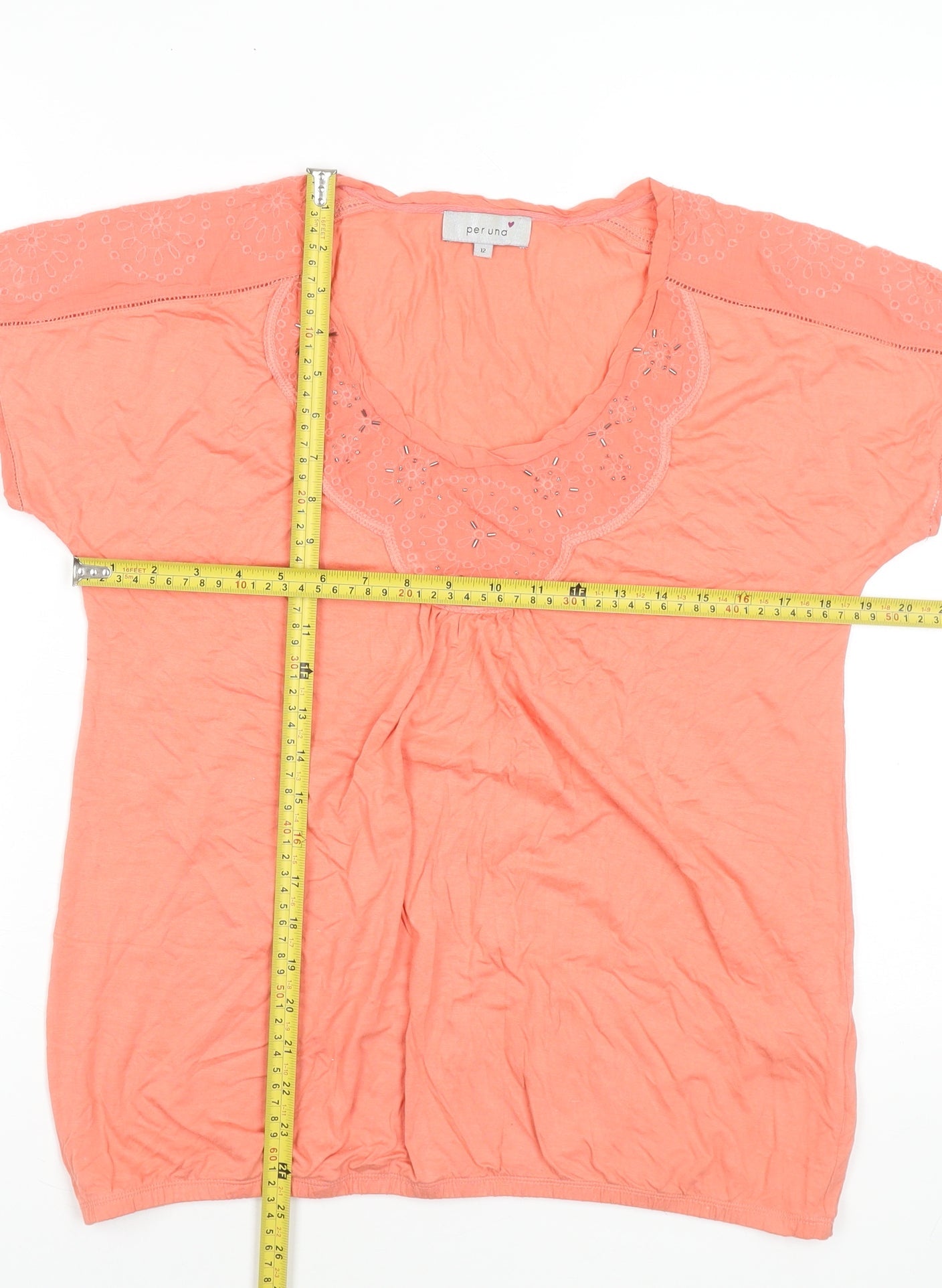 Per Una Women’s Orange Embroidered Scoop Neck T-Shirt Size 12