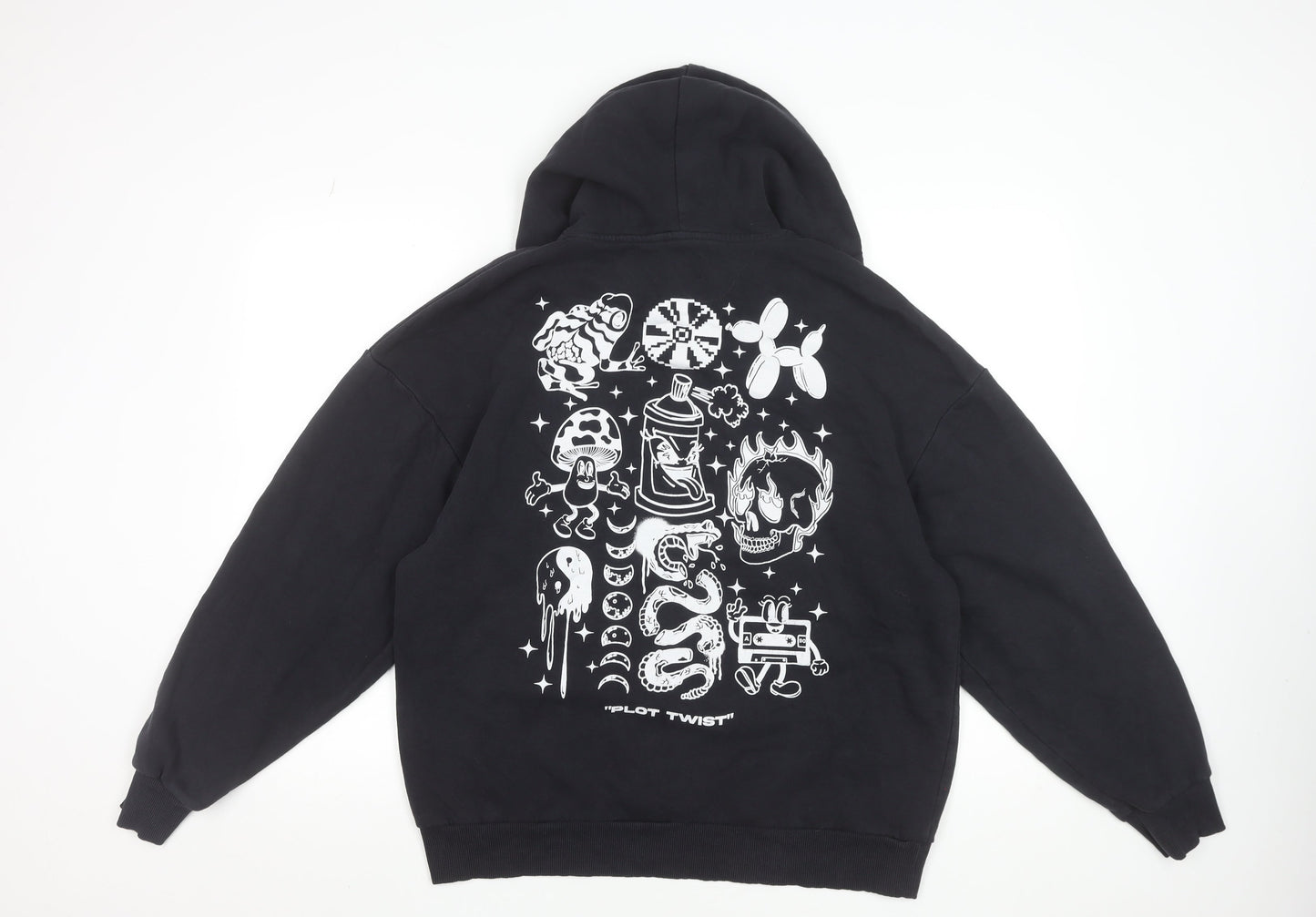 Jack & Jones Men's Black Graphic Pullover Hoodie L Regular Fit