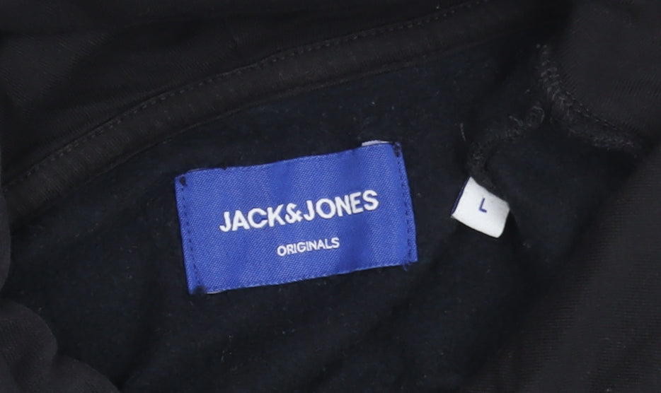 Jack & Jones Men's Black Graphic Pullover Hoodie L Regular Fit