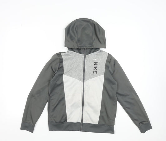 Nike Boys Grey Full Zip Hoodie Size L Colourblock Sportswear