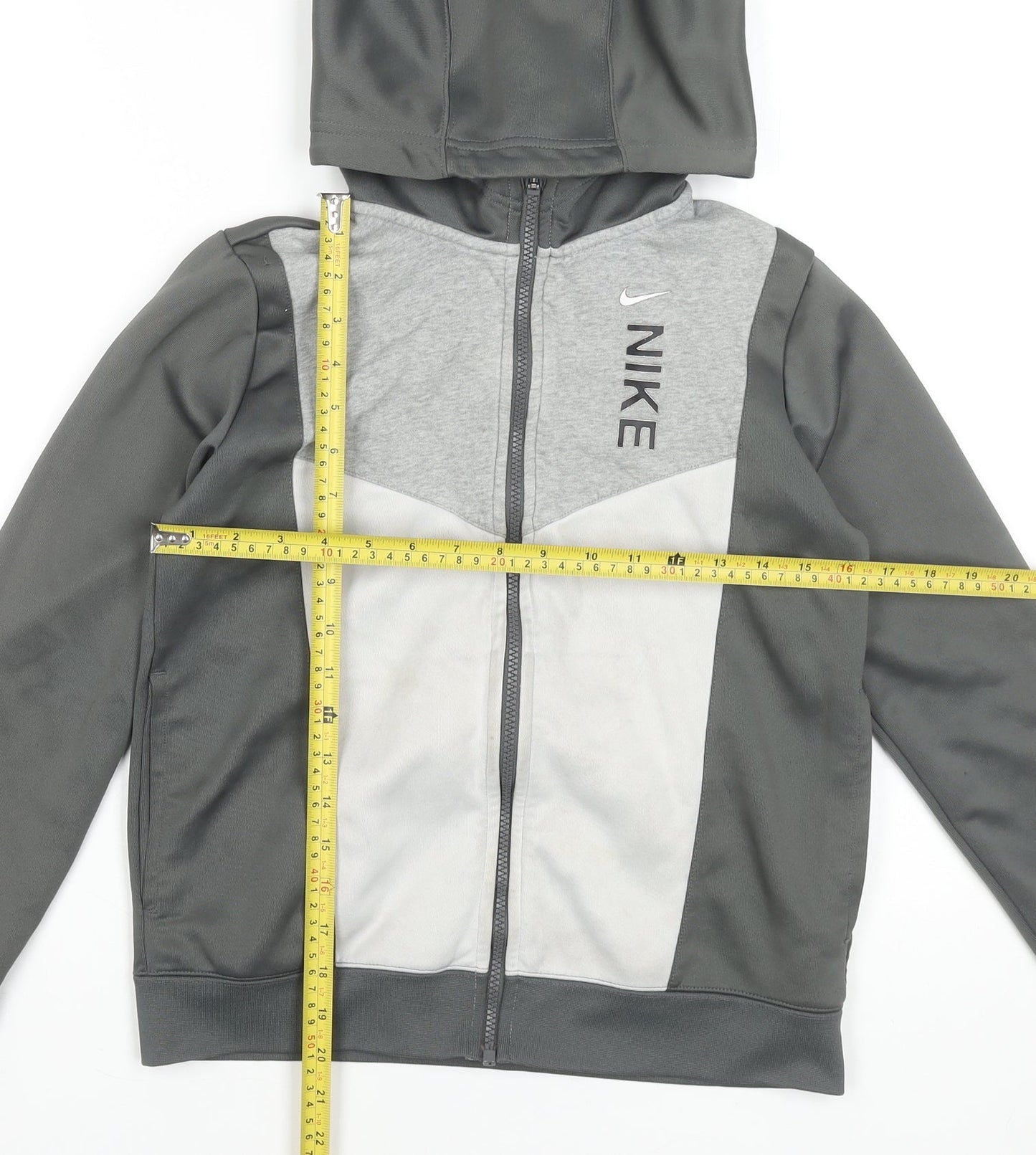 Nike Boys Grey Full Zip Hoodie Size L Colourblock Sportswear