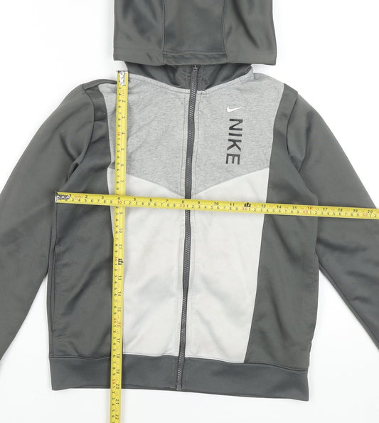 Nike Boys Grey Full Zip Hoodie Size L Colourblock Sportswear