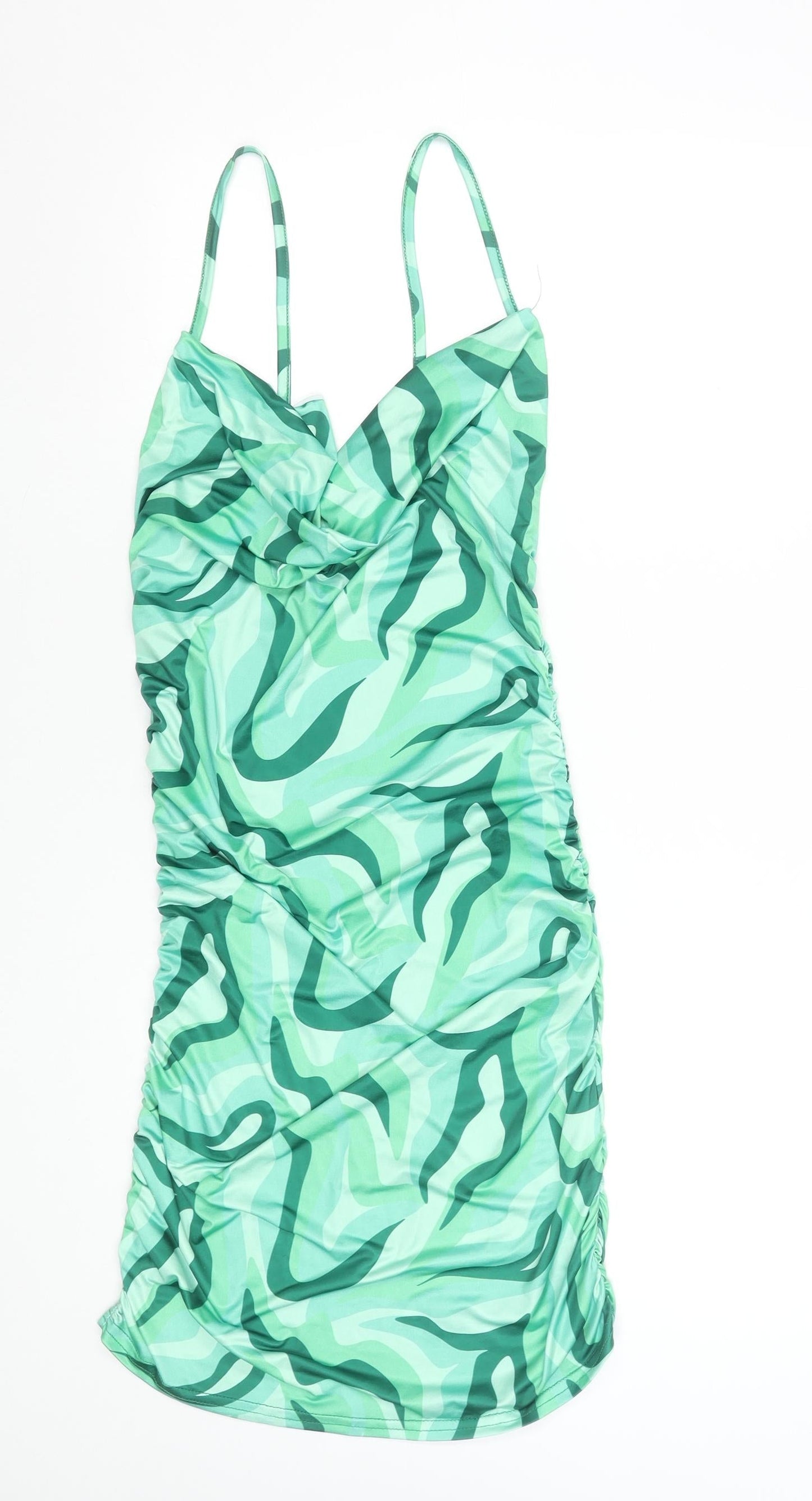 PrettyLittleThing Women’s Green Camouflage Ruched Bodycon Dress Size 14