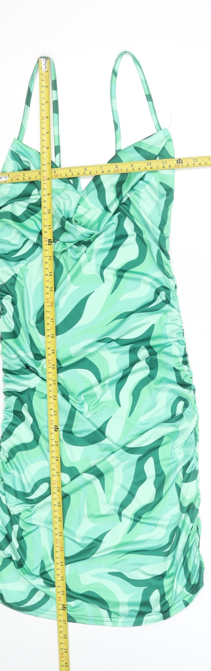 PrettyLittleThing Women’s Green Camouflage Ruched Bodycon Dress Size 14