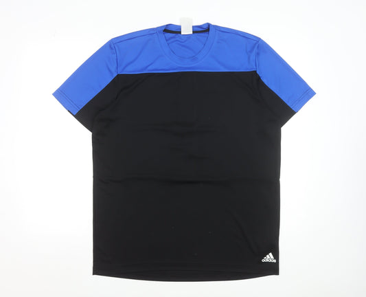 Adidas Men's Black Blue Colourblock Sports T-Shirt Size L