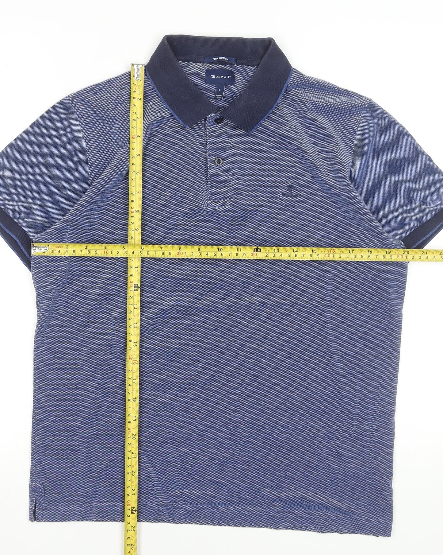 GANT Men’s Blue Pima Cotton Polo Shirt L Regular Fit Casual