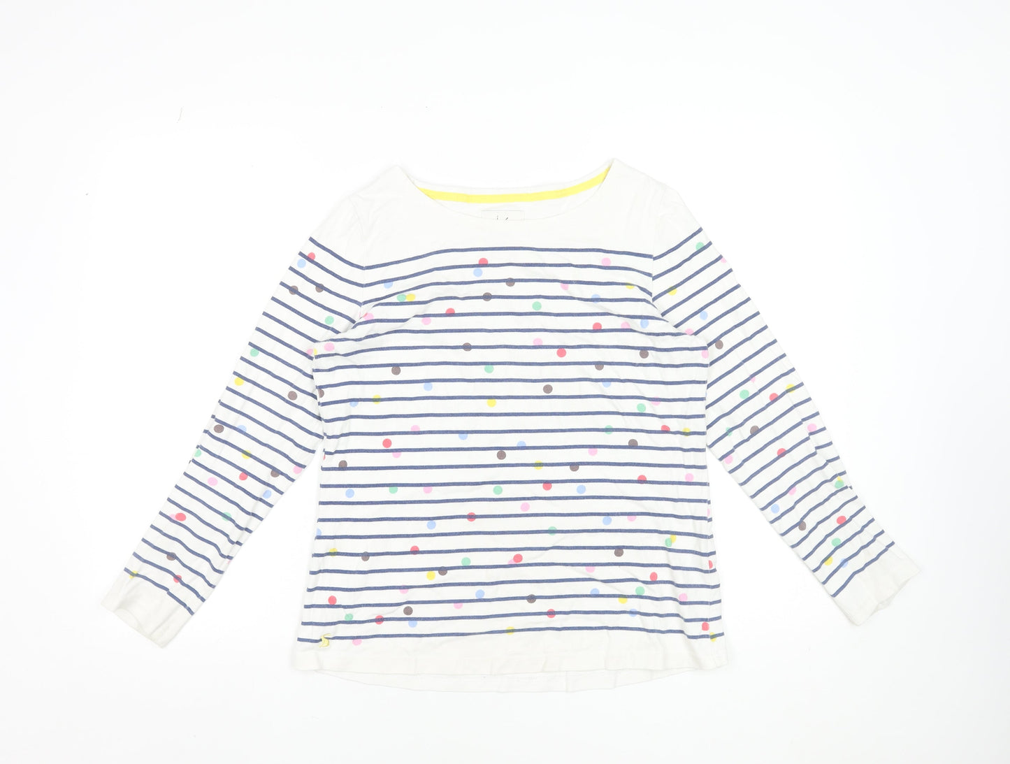 Joules Women White Striped Polka Dot Cotton Long Sleeve T-Shirt UK 10