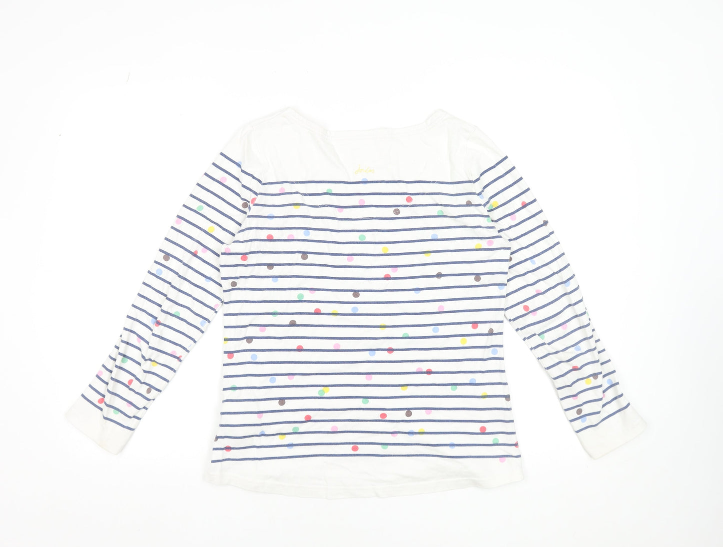 Joules Women White Striped Polka Dot Cotton Long Sleeve T-Shirt UK 10