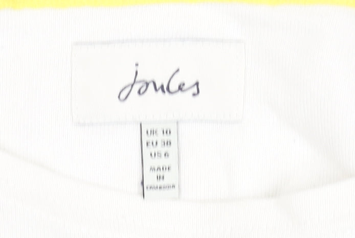Joules Women White Striped Polka Dot Cotton Long Sleeve T-Shirt UK 10