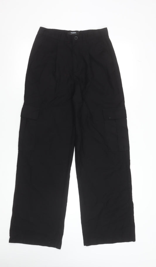 Pull & Bear Women's Black Cargo Trousers Size S Polyester Viscose