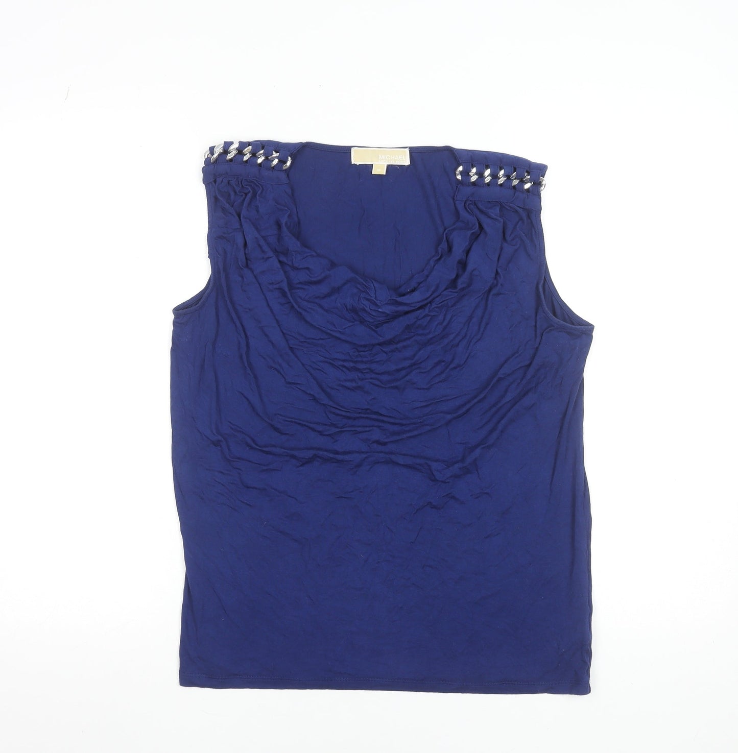 Michael Kors Women's Blue Studded Cowl Neck Sleeveless Jersey Top Size M