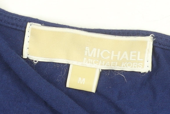 Michael Kors Women's Blue Studded Cowl Neck Sleeveless Jersey Top Size M