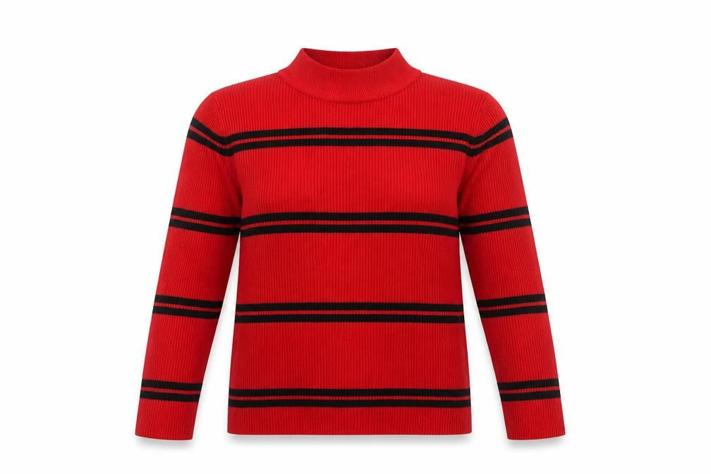 Red Herring Women’s Red Striped Mock Neck Jumper Size 12