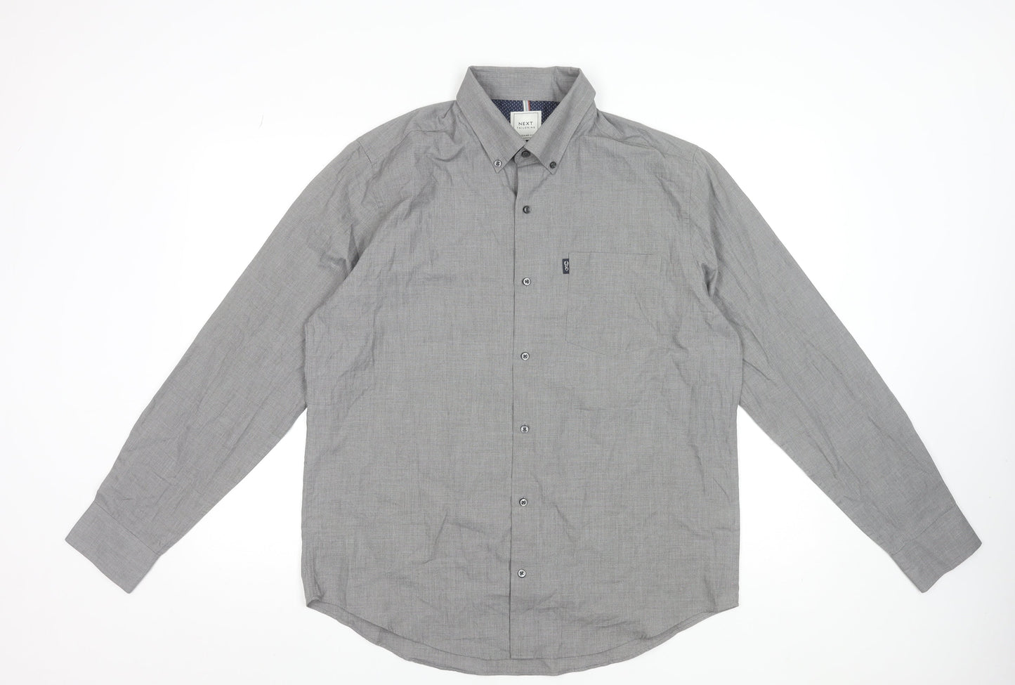 Next Men's Grey Button-Down Long Sleeve Formal Dress Shirt L