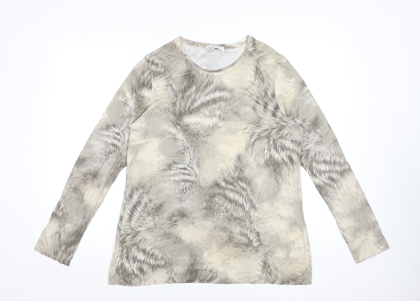 Cavita Women's Beige Abstract Long Sleeve Viscose T-Shirt Size 18