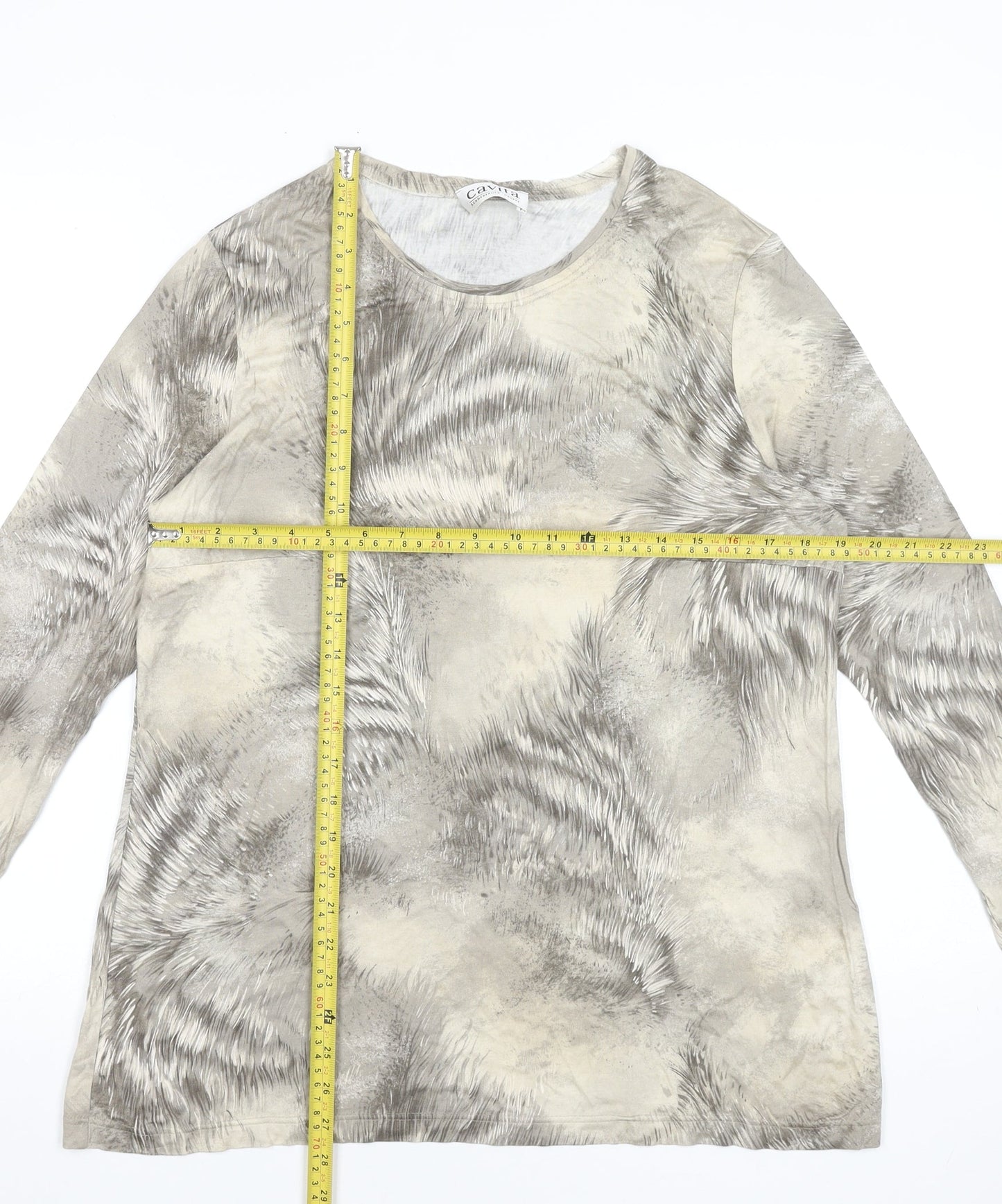 Cavita Women's Beige Abstract Long Sleeve Viscose T-Shirt Size 18