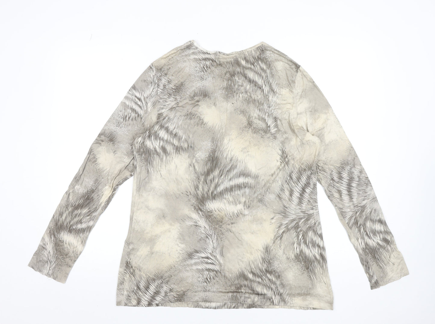 Cavita Women's Beige Abstract Long Sleeve Viscose T-Shirt Size 18